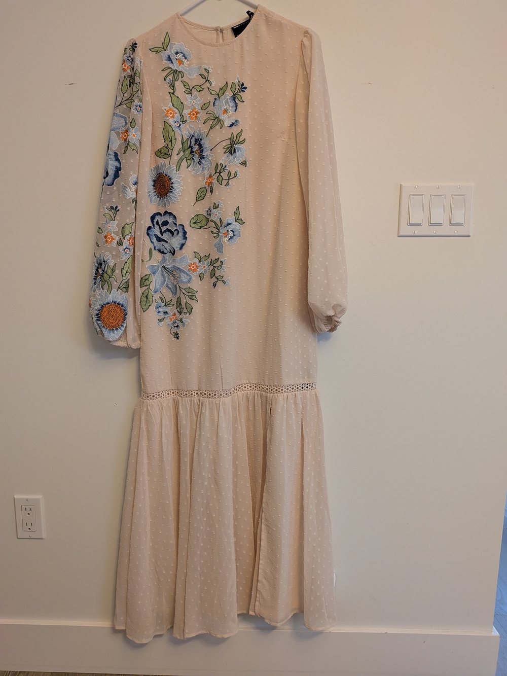 ASOS Cream Maxi Dress with Blue & Green Floral Embroidery